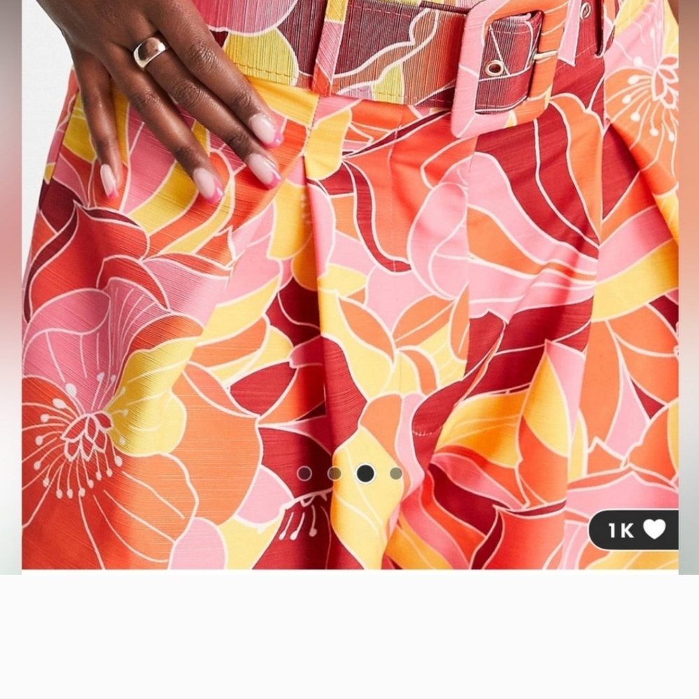 Asos luxe wide leg Belted pleated pants on bright floral prints - Picture 2 of 3